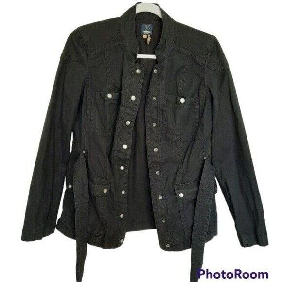 Tribal Denime Women's Black Denim Coat Military Style Size Small - Picture 1 of 9